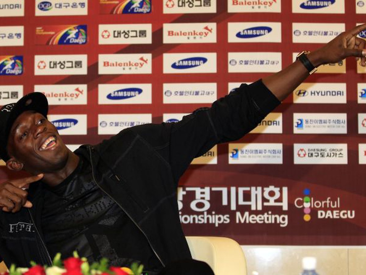 Usain Bolt vo svojej typickej póze