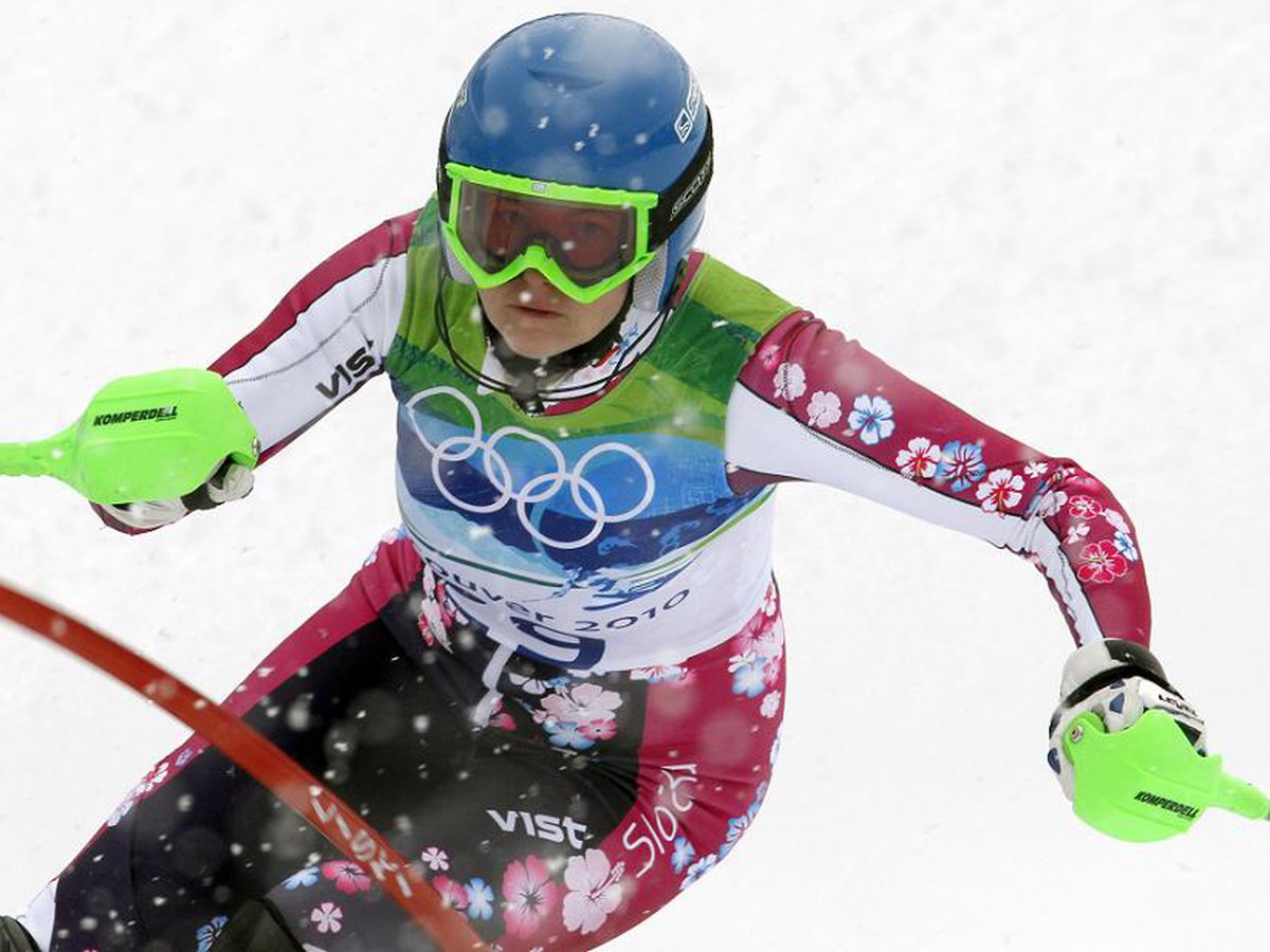 Veronika Zuzulová počas súťaže v slalome žien