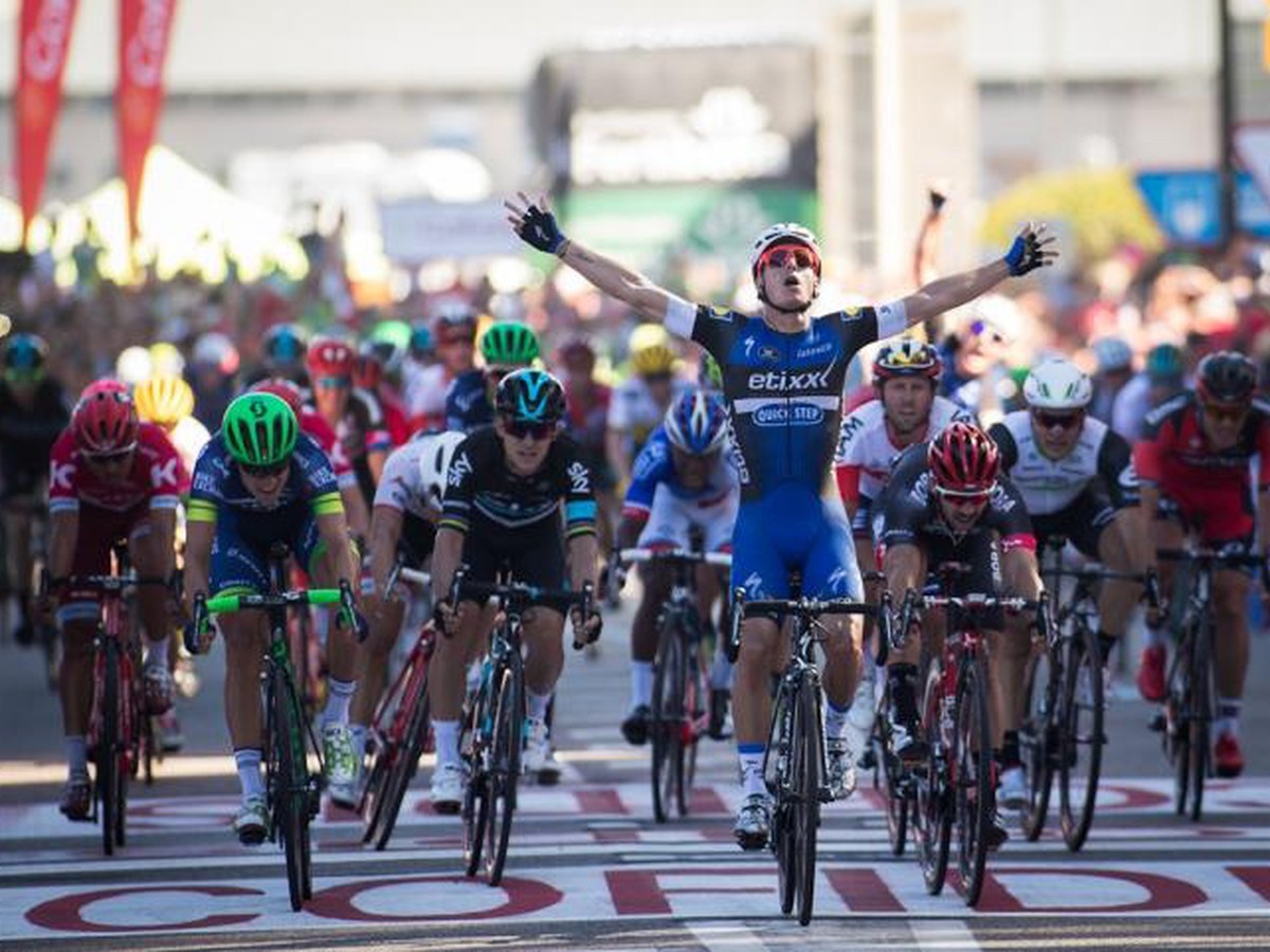 Gianni Meersman a jeho víťazná radosť v cieli druhej etapy Vuelty