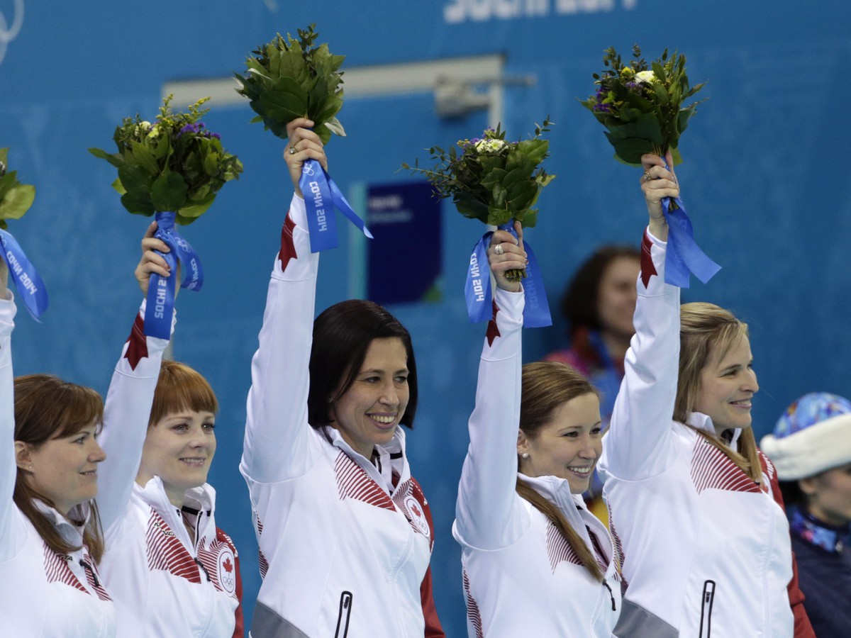 Kanaďanky oslavujú zisk zlatých medailí v curlingu
