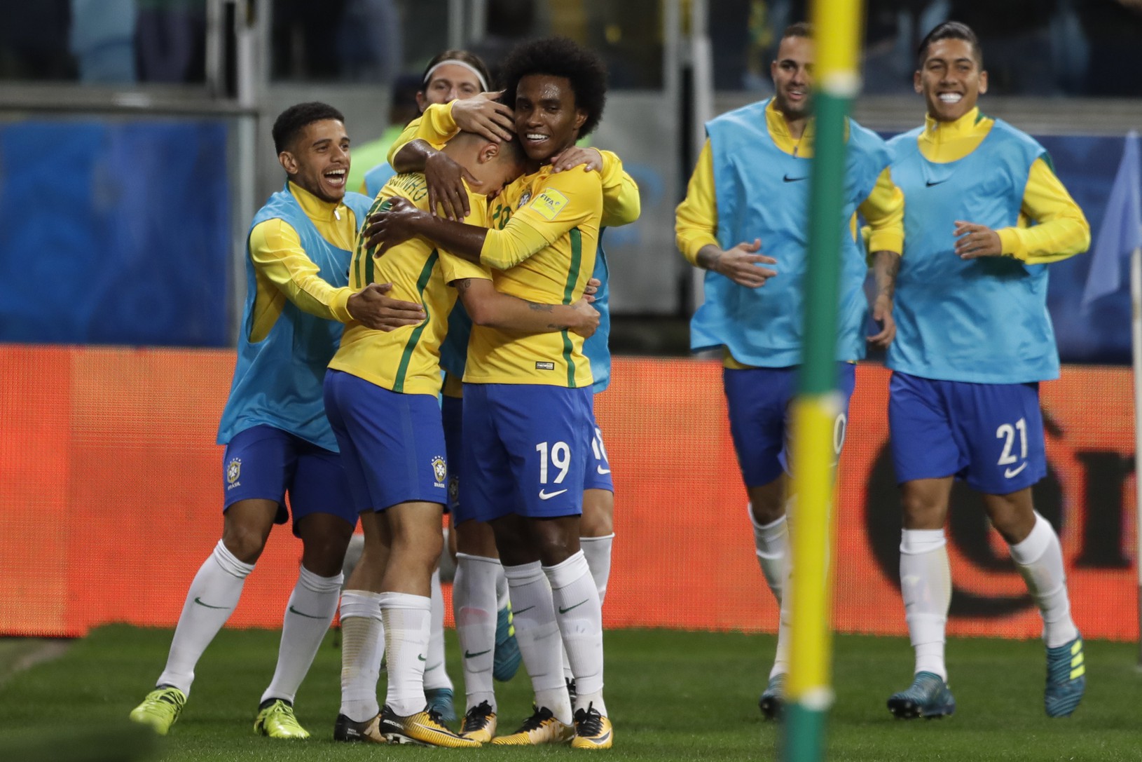 Radosť hráčov Brazílie po