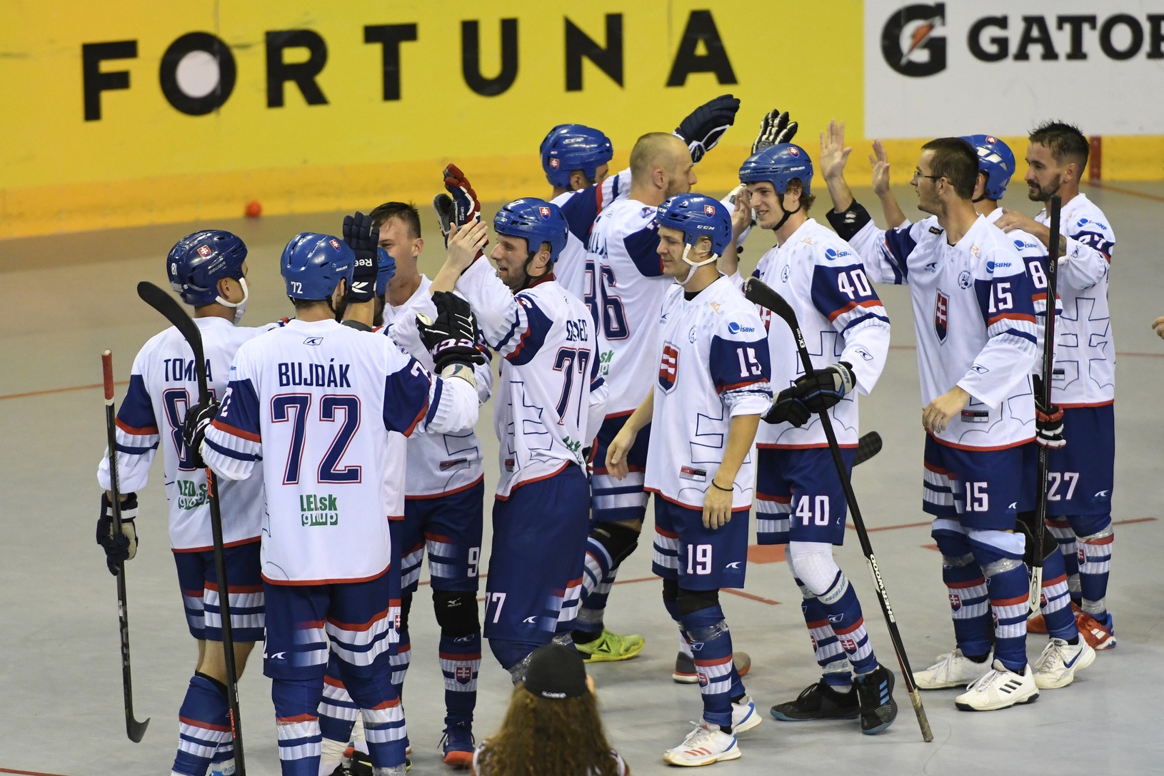 Hráči Slovenska oslavujú víťazstvo