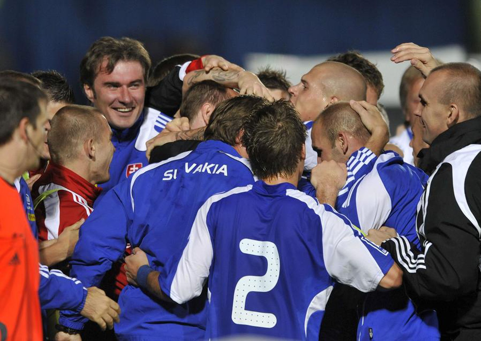 Radosť slovenských futbalistov po