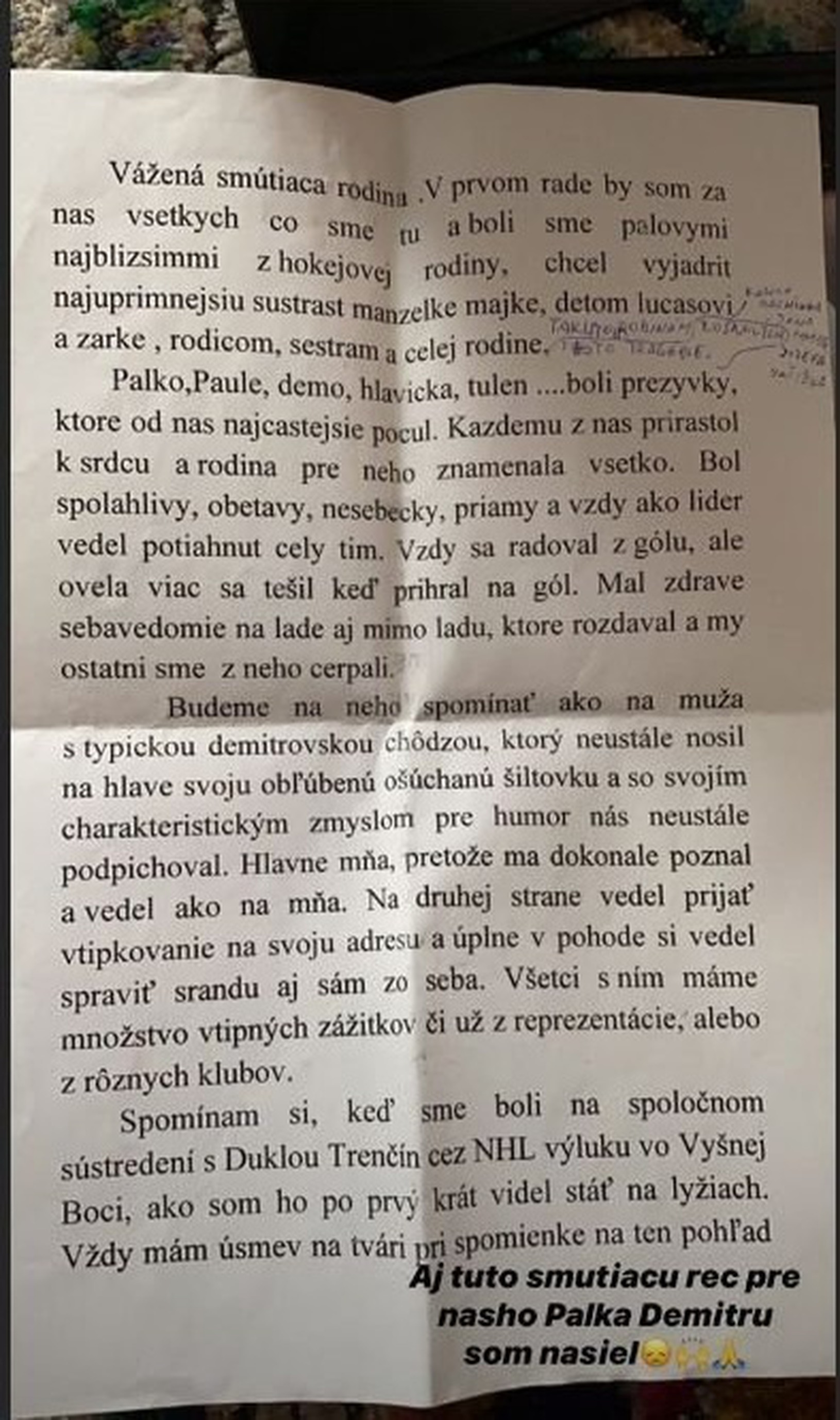 Marián Gáborík zverejnil smútočnú
