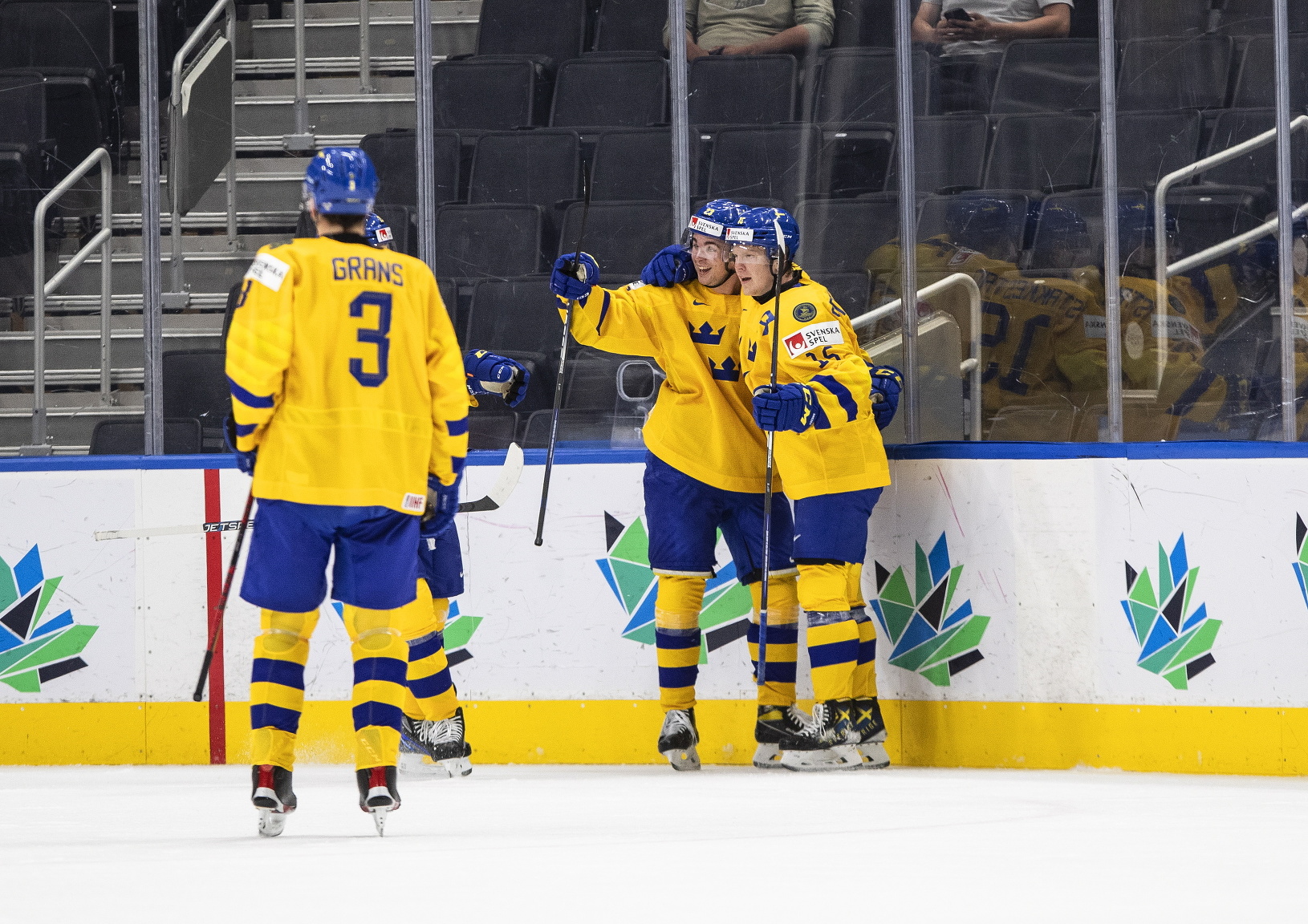 Švédski hokejisti oslavujú gól