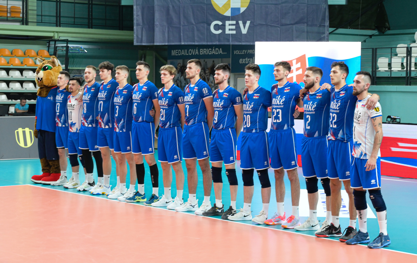 Slovenskí volejbalisti stoja počas