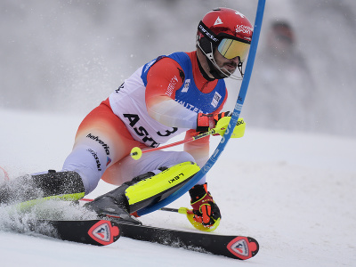 Loic Meillard počas slalomu v Aspene
