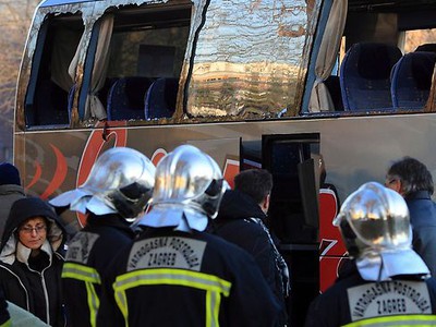 Poškodený autobus PAOK Solún