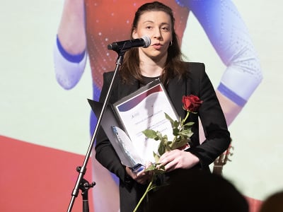 Na snímke gymnastka Barbora Mokošová počas slávnostného odovzdávania ocenení Športovec NŠC 2023