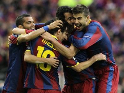 Radosť hráčov Barcelony po