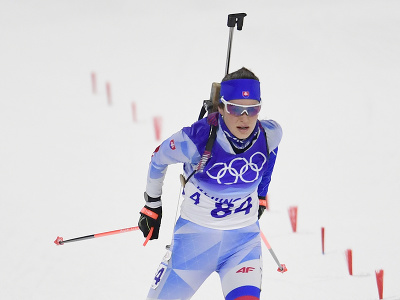 Na snímke slovenská biatlonistka Veronika Machyniaková v cieli v šprinte žien na 7,5 km na zimných olympijských hrách ZOH 2022 v Pekingu 
