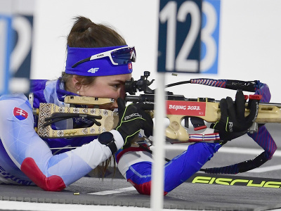 Na snímke slovenská biatlonistka Veronika Machyniaková v cieli v šprinte žien na 7,5 km na zimných olympijských hrách ZOH 2022 v Pekingu 