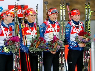 České biatlonové kvarteto: Eva Puskarčíková, Gabriela Koukalová, Jitka Landová a Veronika Vítková