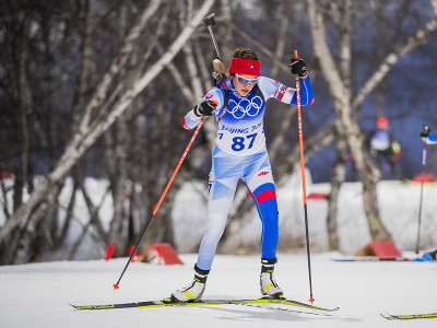 Slovenská biatlonistka Veronika Machyniaková počas vytrvalostných pretekov žien na 15 km v biatlone na zimných olympijských hrách ZOH 2022 v Pekingu