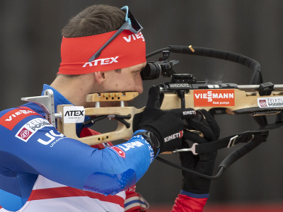 Na snímke slovenský biatlonista Michal Šima počas streľby vo vytrvalostných pretekoch mužov na 20 km na podujatí 5. kola Svetového pohára v biatlone mužov 11. januára 2023 v nemeckom Ruhpoldingu