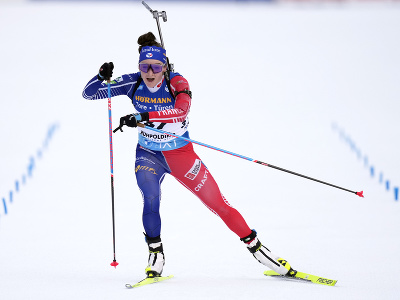 Francúzska biatlonistka Lou Jeanmonnotová v cieli vo vytrvalostných pretekoch žien na 15 km na podujatí 5. kola Svetového pohára v biatlone 12. januára 2023 v nemeckom Ruhpolding