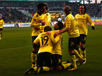 Víťazná radosť hráčov Dortmundu