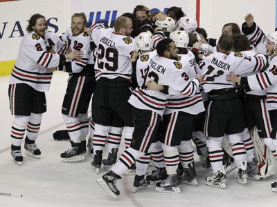Eufória hráčov Chicaga Blackhawks
