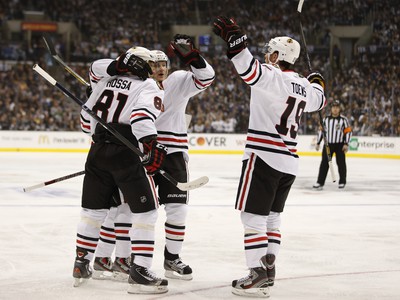 Marián Hossa (81), Patrick Kane, Duncan Keith a Jonathan Toews