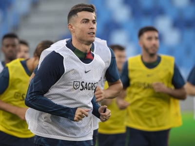 Cristiano Ronaldo počas tréningu v Bratislave