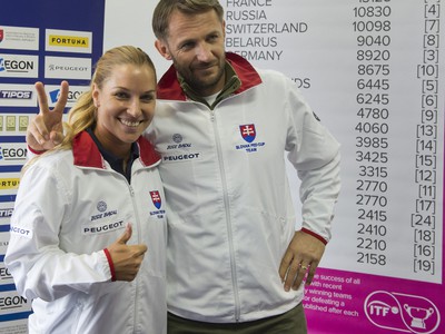 Slovenská fedcupová reprezentantka Dominika Cibulková a nehrajúci kapitán tímu Matej Lipták