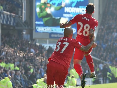 Martin Škrtel (37) a Ings oslavujú gól Liverpoolu