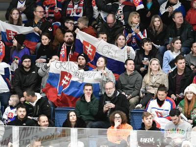 Na snímke slovenskí fanúšikovia povzbudzujú počas zápasu Slovensko – Lotyšsko
