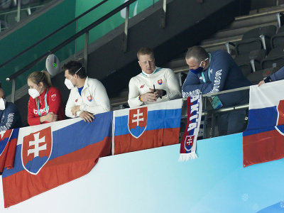 Na snímke slovenskí fanúšikovia počas zápasu B-skupiny v parahokeji mužov Česko - Slovensko na zimných paralympijských hrách v Pekingu