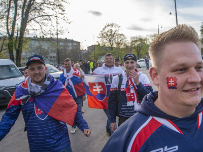 Na snímke slovenskí hokejoví fanúšikovia