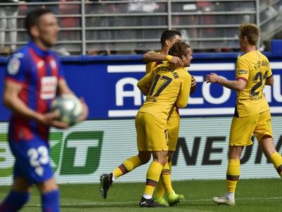Antoine Griezmann z FC Barcelony sa teší z gólu 