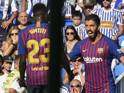 Luis Suárez oslavuje gól Barcelony