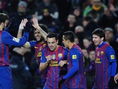 Gólová radosť hráčov Barcelony