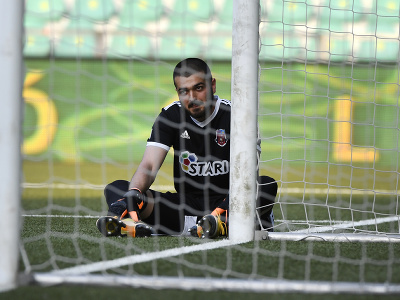 Brankár Luka Gugešašvili (FC Dila Gori) reaguje po inkasovanom góle