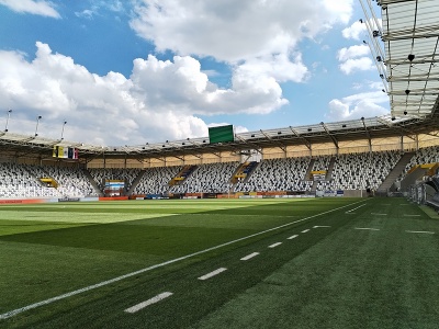 Na snímke dostavaná Košická futbalová aréna (KFA), ktorá po novom disponuje 12.555 miestami na sedenie a spĺňa kritériá najvyššej kategórie UEFA 4