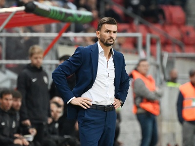 Michal Gašparík reaguje počas zápasu Európskej konferenčnej ligy proti tímu FC Nordsjaelland