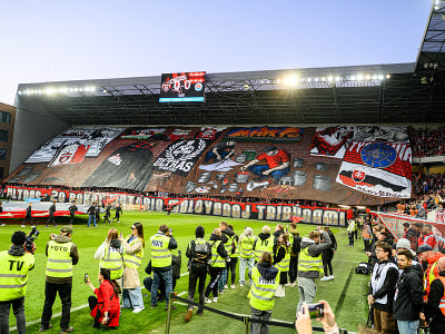 Pohľad na choreo fanúšikov Spartaka Trnava
