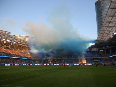 Atmosféra počas zápasu medzi ŠK Slovan Bratislava - FC Spartak Trnava