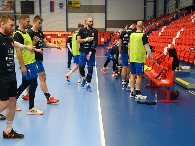Na snímke tréning hráčov slovenskej mužskej reprezentácie v hádzanej pred zápasmi kvalifikácie na MS 2023 s Belgickom v Topoľčanoch v pondelok 14. marca 2022
