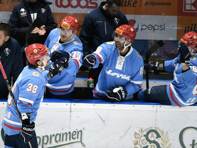 Na snímke vľavo Kiam Pecararo (Slovan) sa raduje po strelení druhého gólu