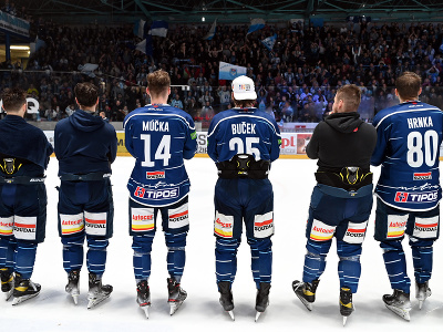 Hokejisti Nitry oslavujú triumf v štvrtom finálovom zápase