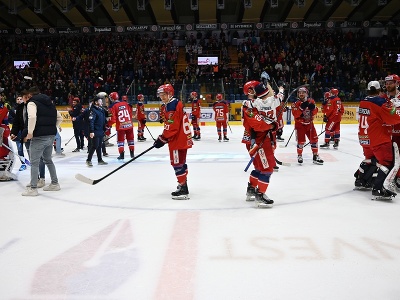Zvolenská hokejová radosť po skončení 7. zápasu semifinále play-off Tipos extraligy 2022/2023