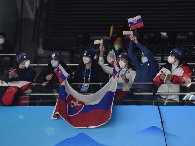 Na snímke slovenskí fanúšikovia pred olympijským turnajom v hokeji mužov o bronz Slovensko - Švédsko na ZOH 2022 v Pekingu