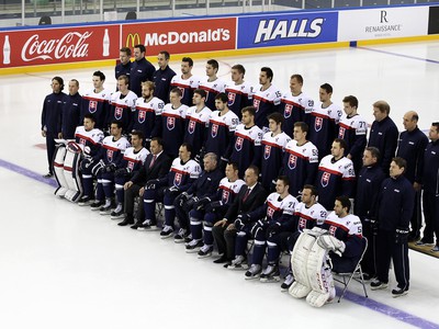 Fotografovanie slovenskej hokejovej reprezentácie na majstrovstvách sveta v bieloruskom Minsku