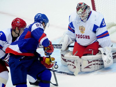 Iľja Bryzgalov, Marián Hossa a Anton Volčenkov