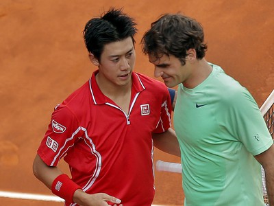 Kei Nišikori a Roger Federer