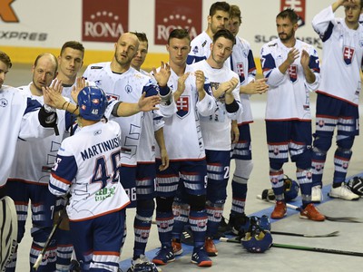Oslavujúci slovenskí hokejbalisti