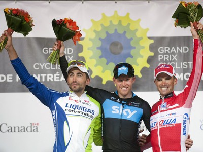Lars Petter Nordhaug (v strede), Moreno Moser a Alexandr Kolobnev (vpravo)