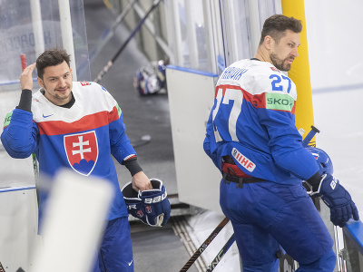 Na snímke slovenskí hokejisti