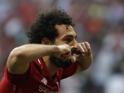 Mohamed Salah sa teší z gólu vo finálovom zápase Ligy majstrov