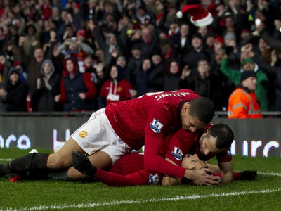 Víťazná radosť hráčov Manchestru United
